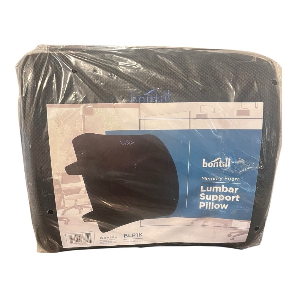 Bontill Memory Foam Lumbar Support Pillow Cushion Black Mesh Adjustabe Strap